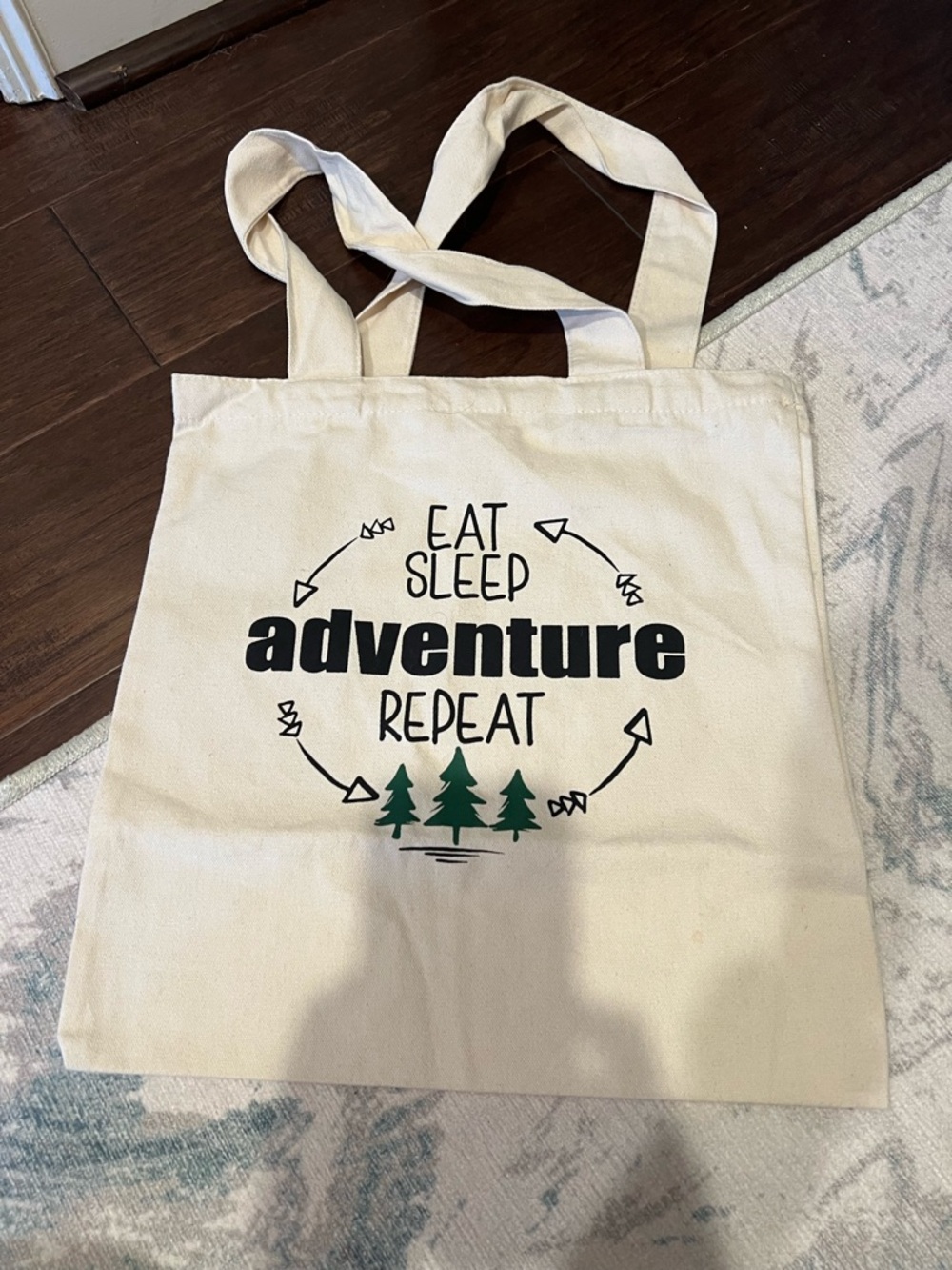 Canvas Tote Bag "Eat Sleep Adventure Repeat" - Cream with Black & Green Print